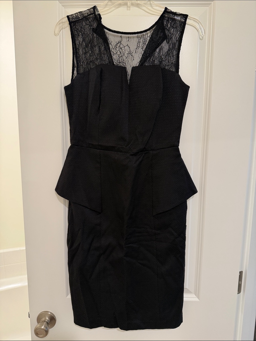 Aidan by Aidan Mattox Black Lace-Trim Peplum Sheath Dress